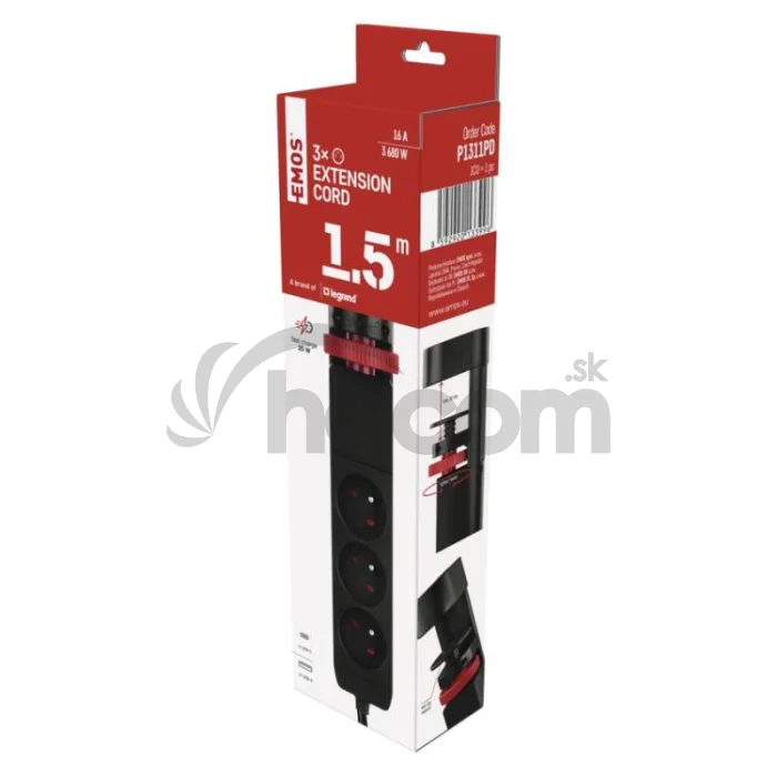 Predlžovací kábel 1,5 m/3 zásuvky/vypínač/stolný držiak/USB/čierny/PVC/1,5 mm2