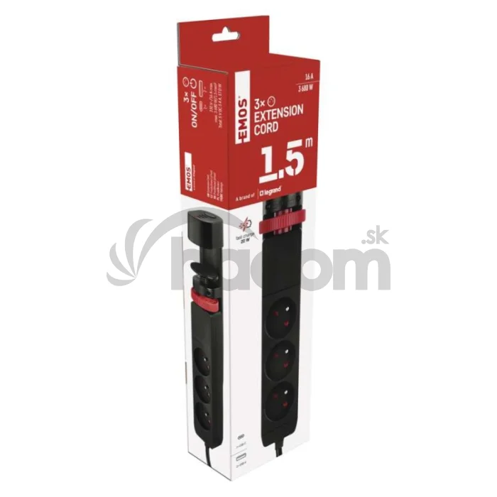 Predlžovací kábel 1,5 m/3 zásuvky/vypínač/stolný držiak/USB/čierny/PVC/1,5 mm2