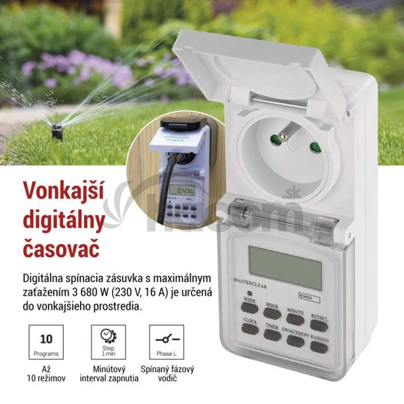 Časovač – digitálna spínacia zásuvka vonkajšia IP44