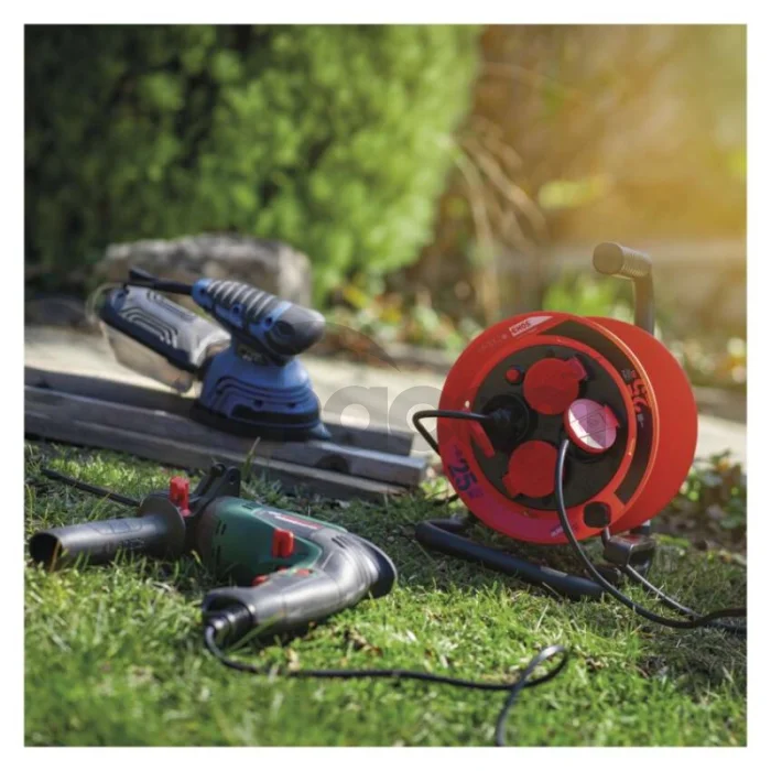 Vonkajší predlžovací kábel na bubne 25 m / 4 zásuvky / guma / 230 V / 1,0 mm2 / IP44