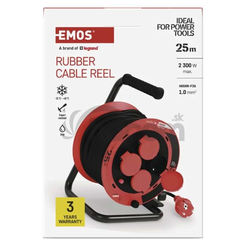 Vonkajší predlžovací kábel na bubne 25 m / 4 zásuvky / guma / 230 V / 1,0 mm2 / IP44