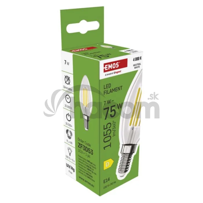 LED žiarovka Filament sviečka / E14 / 7 W (75 W) / 1055 lm / neutrálna biela