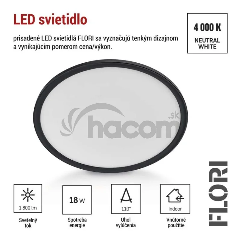 LED prisadené svietidlo FLORI okrúhle, čierné, 18W, neutrálna biela