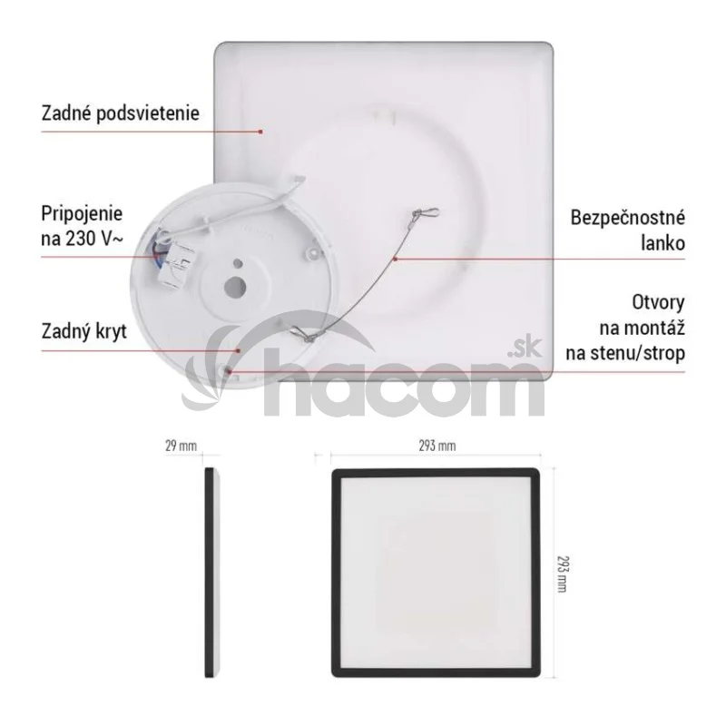 LED prisadené svietidlo FLORI štvorcový, čierné, 18W, neutrálna biela