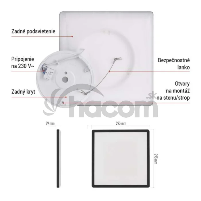 LED prisadené svietidlo FLORI štvorcový, čierné, 18W, neutrálna biela
