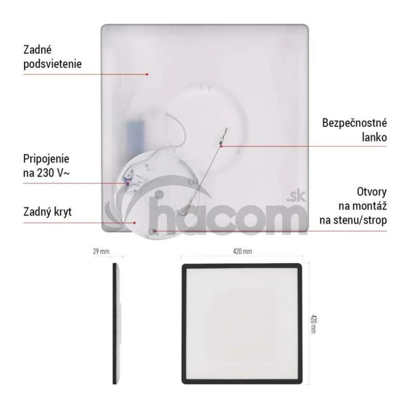 LED prisadené svietidlo FLORI štvorcový, čierné, 22W, neutrálna biela