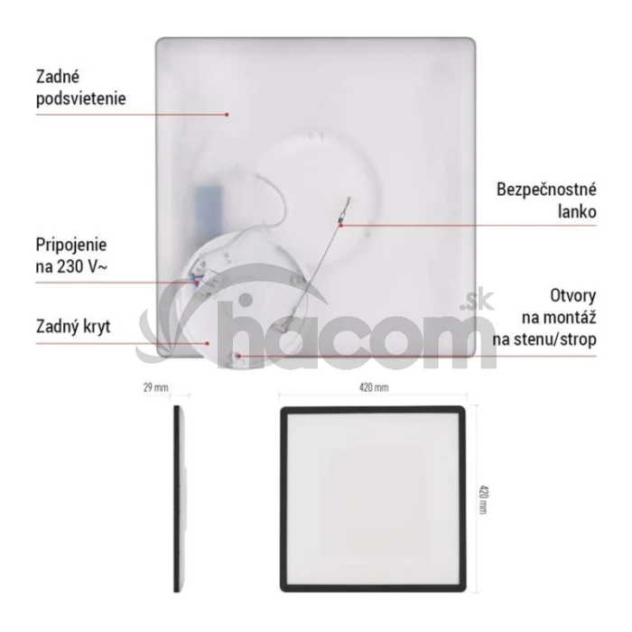 LED prisadené svietidlo FLORI štvorcový, čierné, 22W, neutrálna biela
