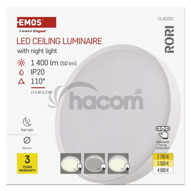 LED prisadené svietidlo RORI kruhové, biele, 17W, CCT