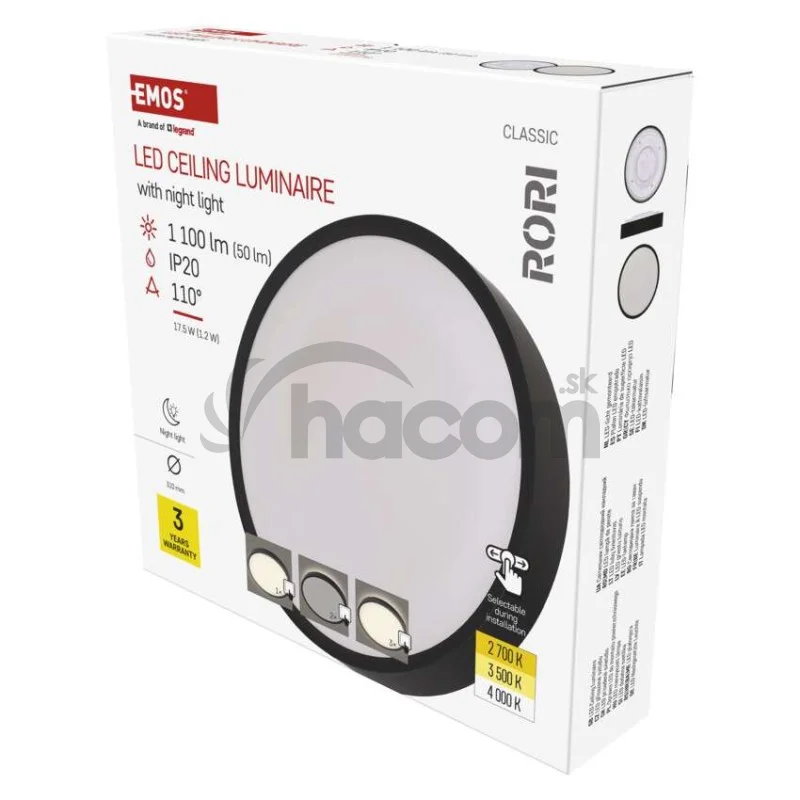 LED prisadené svietidlo RORI kruhové, čierné,17W, CCT