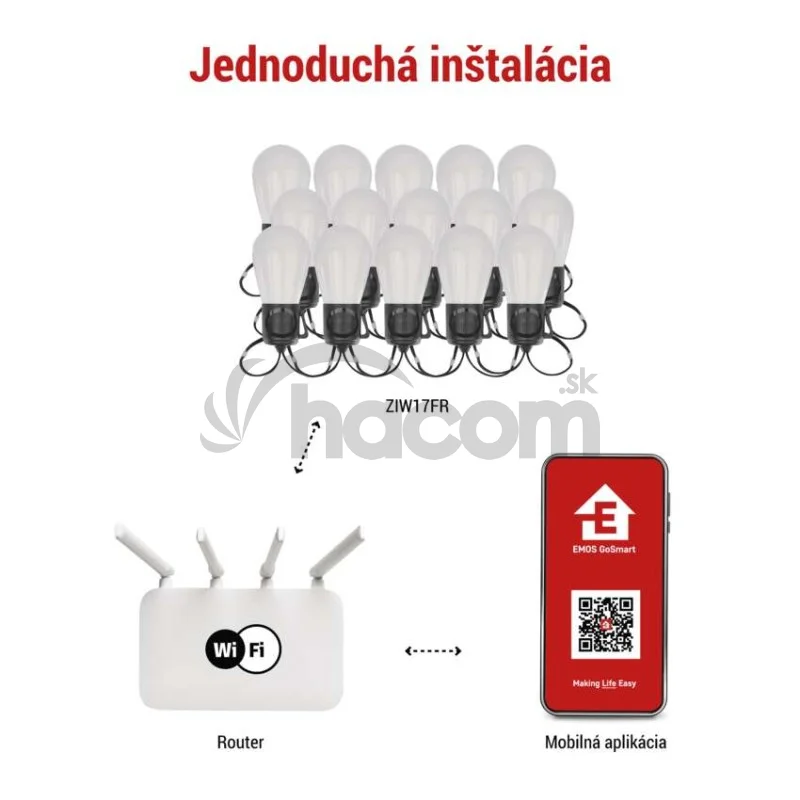 GoSmart LED svetelný reťazec – 15× párty žiarovky, 15 m, vonkajšie aj vnútorné, RGBIC WiFi
