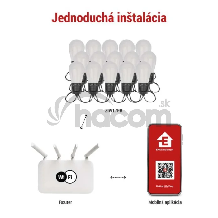 GoSmart LED svetelný reťazec – 15× párty žiarovky, 15 m, vonkajšie aj vnútorné, RGBIC WiFi