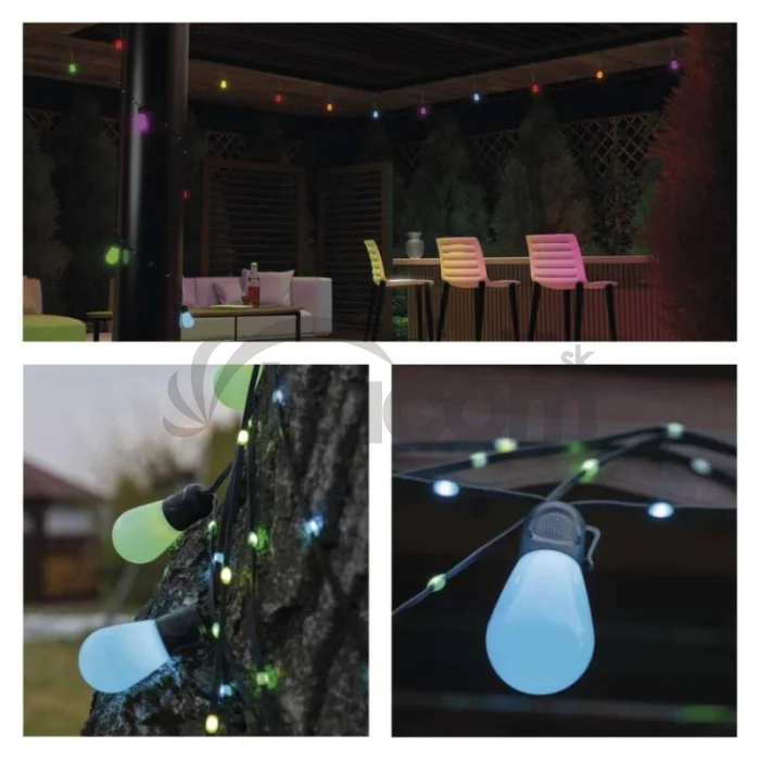 GoSmart LED svetelný reťazec – 15× párty žiarovky, 15 m, vonkajšie aj vnútorné, RGBIC WiFi