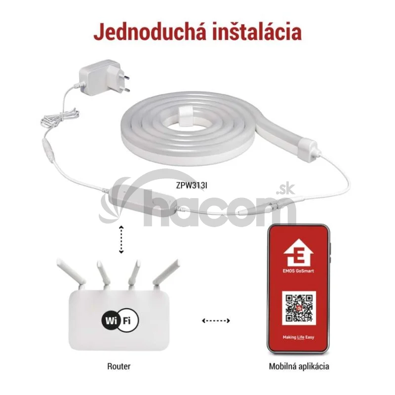 GoSmart Flexibilný LED pásik NEON biely, 3 m, 23 W, RGBIC stmievateľný, WiFi