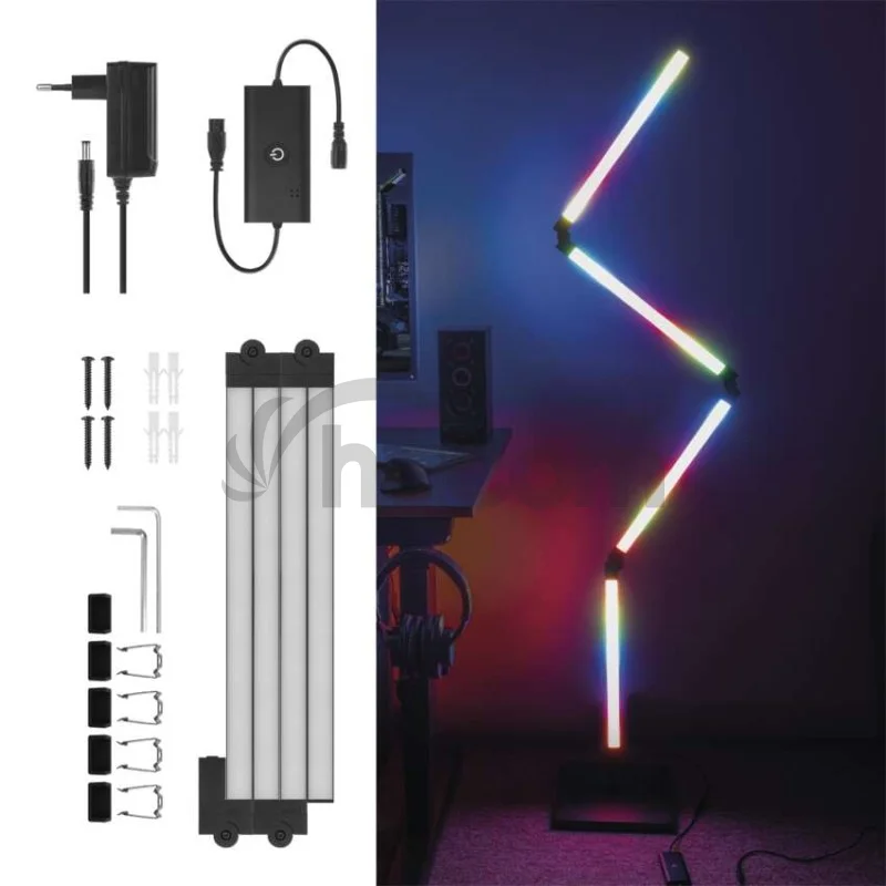 GoSmart LED stojaca lampa, čierna, 175 cm, teplá biela / RGBIC WiFi