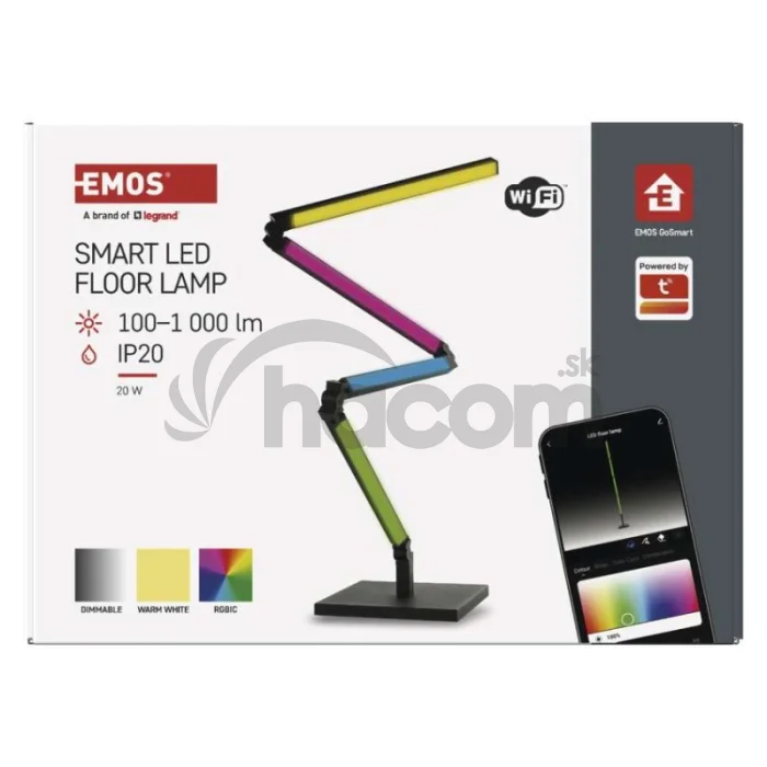 GoSmart LED stojaca lampa, čierna, 175 cm, teplá biela / RGBIC WiFi