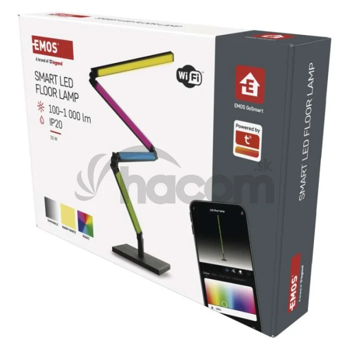 GoSmart LED stojaca lampa, čierna, 175 cm, teplá biela / RGBIC WiFi