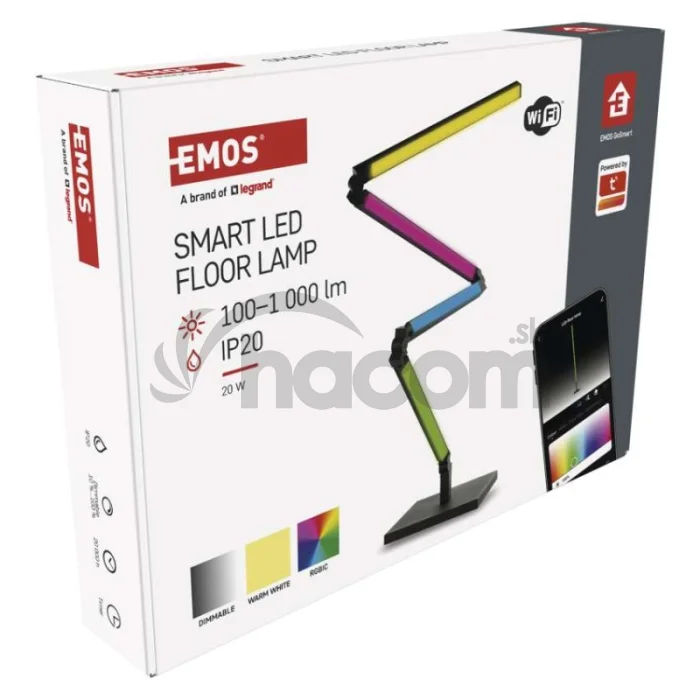 GoSmart LED stojaca lampa, čierna, 175 cm, teplá biela / RGBIC WiFi
