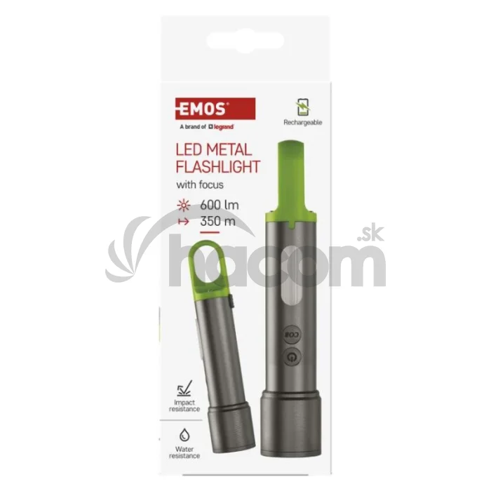 LED nabíjacie ručné kovové svietidlo, 600 lm, 1 200 mAh