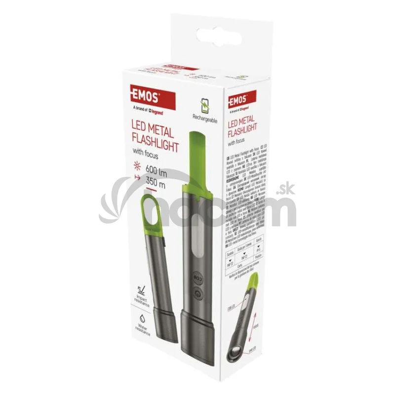 LED nabíjacie ručné kovové svietidlo, 600 lm, 1 200 mAh