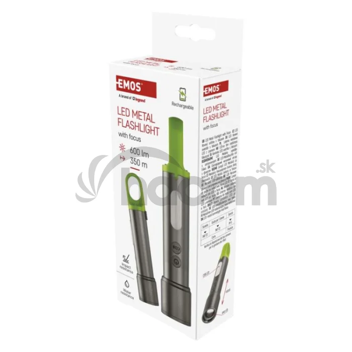 LED nabíjacie ručné kovové svietidlo, 600 lm, 1 200 mAh