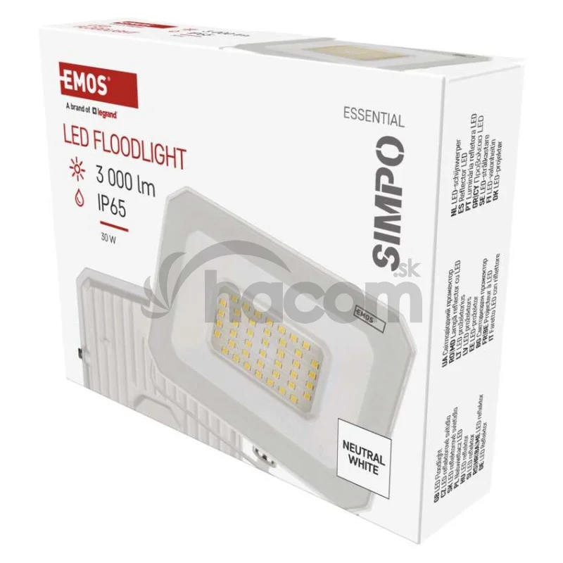 LED reflektor SIMPO 30W, biely, IP65, 3000 lm, neutrálna biela