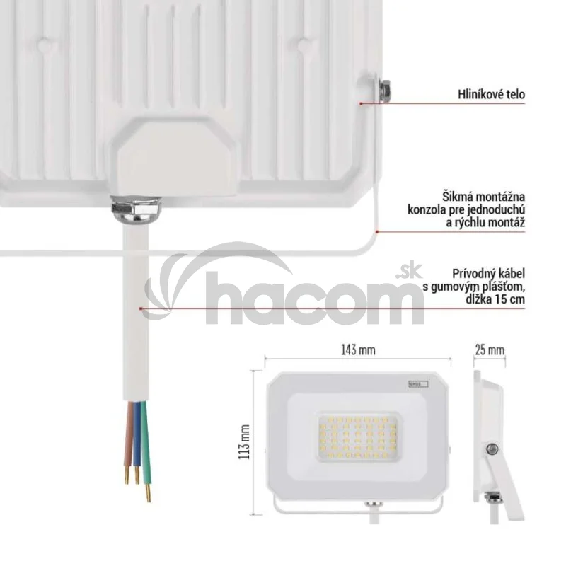 LED reflektor SIMPO 30W, biely, IP65, 3000 lm, neutrálna biela