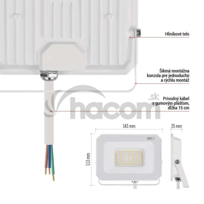 LED reflektor SIMPO 30W, biely, IP65, 3000 lm, neutrálna biela