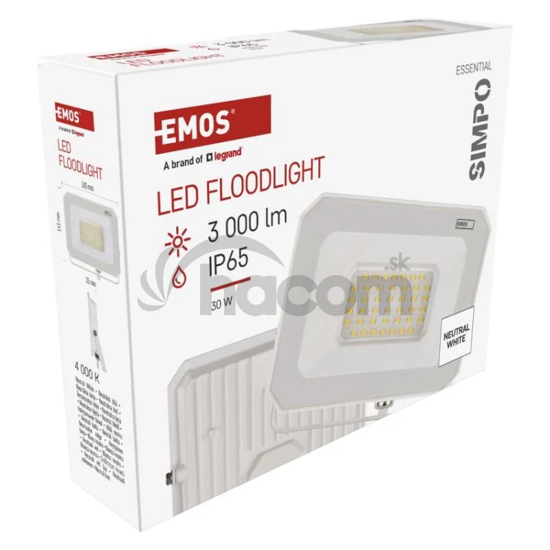 LED reflektor SIMPO 30W, biely, IP65, 3000 lm, neutrálna biela