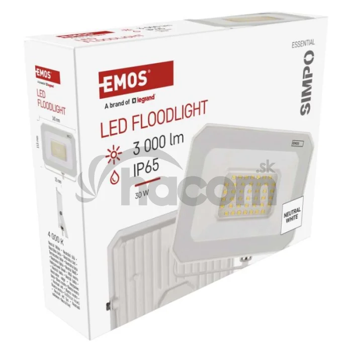 LED reflektor SIMPO 30W, biely, IP65, 3000 lm, neutrálna biela