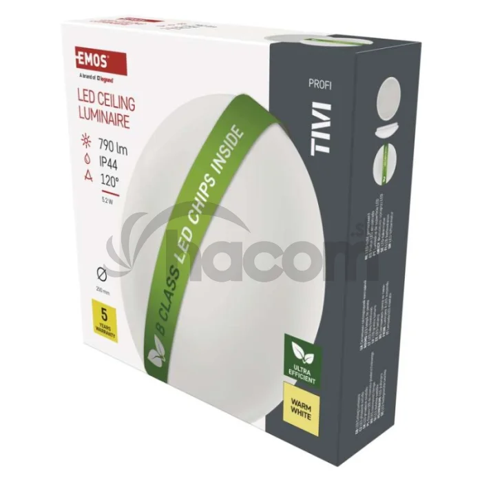 LED stropné svietidlo TIVI, B CLASS, okrúhle biele 5,2W, IP44, Teplá biela