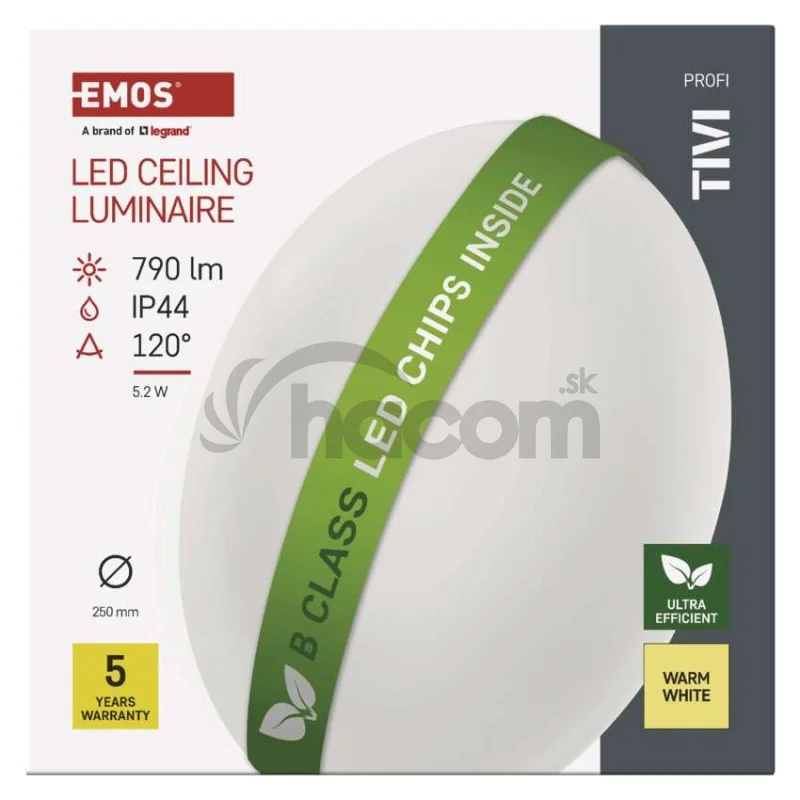 LED stropné svietidlo TIVI, B CLASS, okrúhle biele 5,2W, IP44, Teplá biela