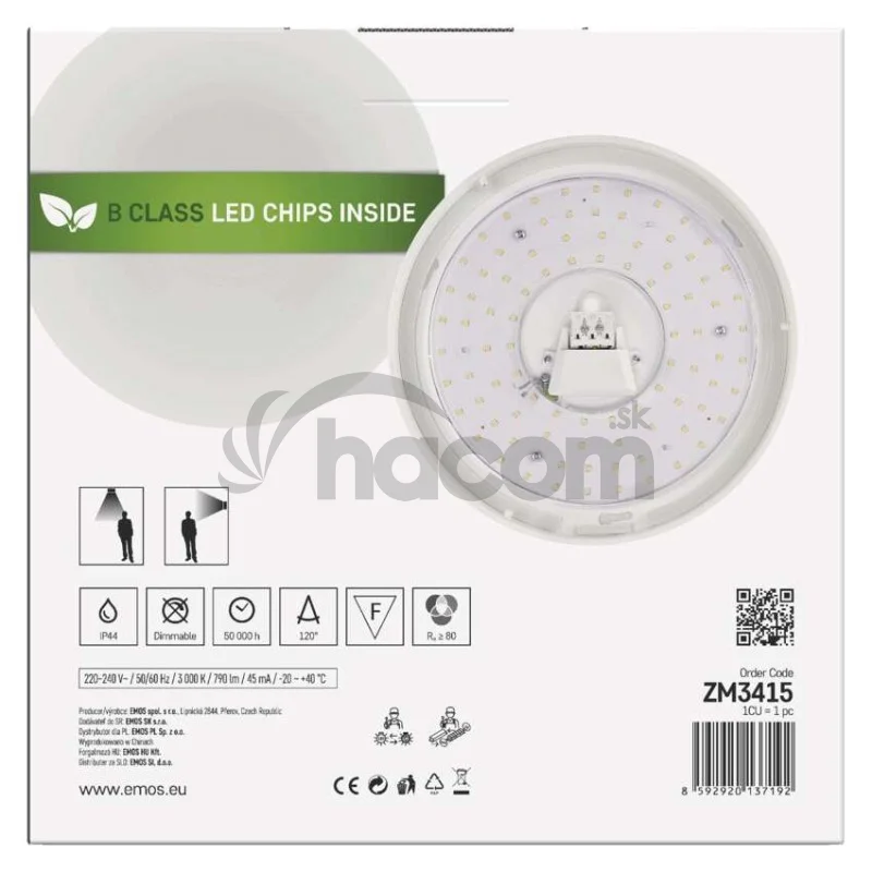 LED stropné svietidlo TIVI, B CLASS, okrúhle biele 5,2W, IP44, Teplá biela