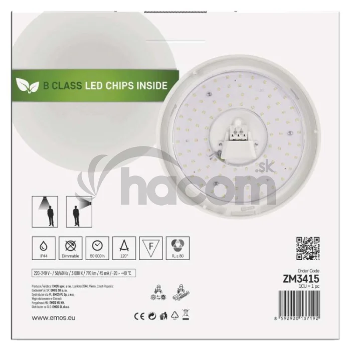LED stropné svietidlo TIVI, B CLASS, okrúhle biele 5,2W, IP44, Teplá biela
