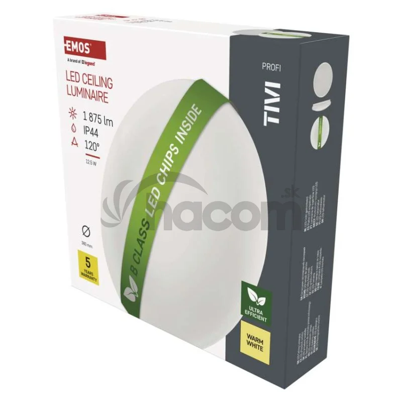 LED stropné svietidlo TIVI, B CLASS, okrúhle biele 12,5W, IP44, Teplá biela