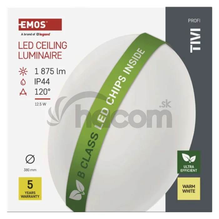 LED stropné svietidlo TIVI, B CLASS, okrúhle biele 12,5W, IP44, Teplá biela