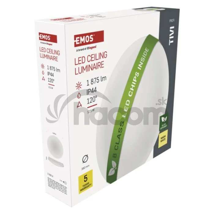 LED stropné svietidlo TIVI, B CLASS, okrúhle biele 12,5W, IP44, Teplá biela
