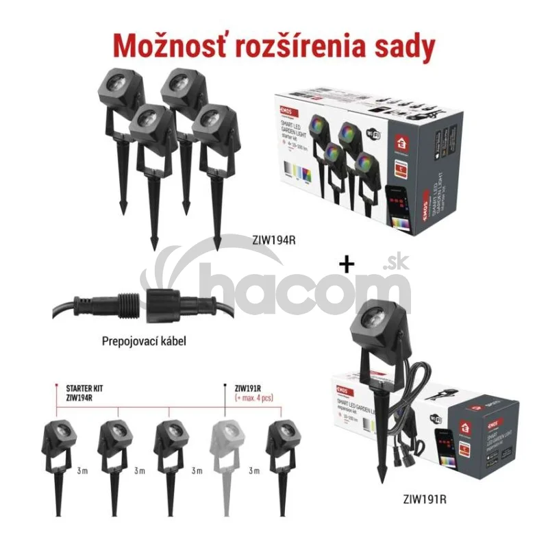 GoSmart vonkajšie LED bodové svetlo, štart. sada, 4 diely, 7 W, RGBIC stmievateľné, WiFi