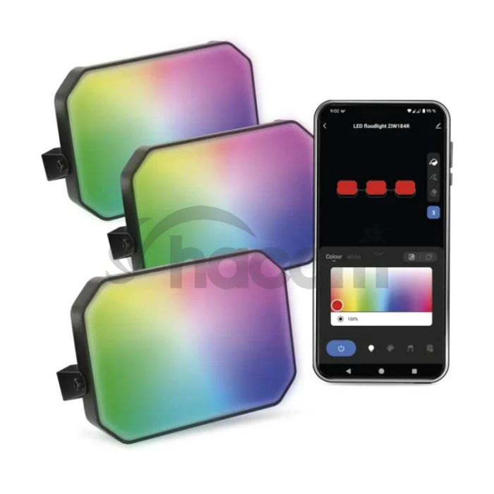 GoSmart vonkajší LED reflektor, štartovacia sada, 3 diely, 14 W, RGBIC stmievateľný, WiFi