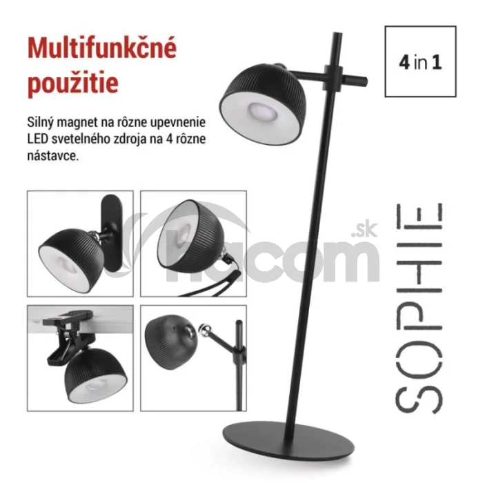 LED stolná lampa SOPHIE, dobíjacia, čierna
