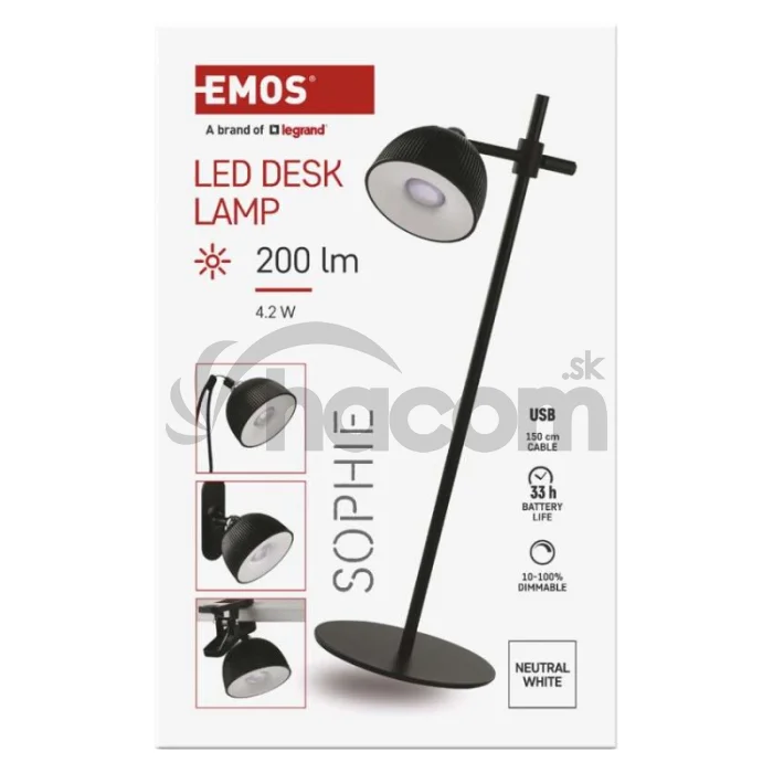 LED stolná lampa SOPHIE, dobíjacia, čierna