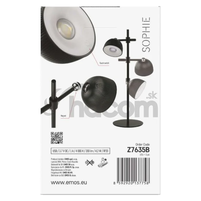 LED stolná lampa SOPHIE, dobíjacia, čierna