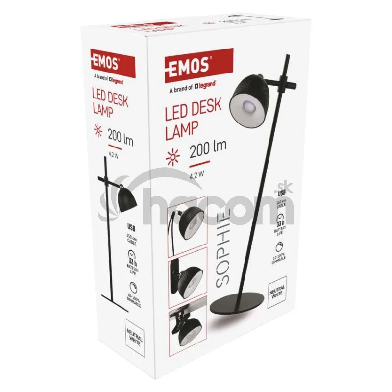 LED stolná lampa SOPHIE, dobíjacia, čierna