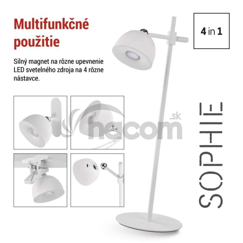 LED stolná lampa SOPHIE, dobíjacia, biela