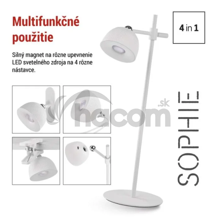 LED stolná lampa SOPHIE, dobíjacia, biela
