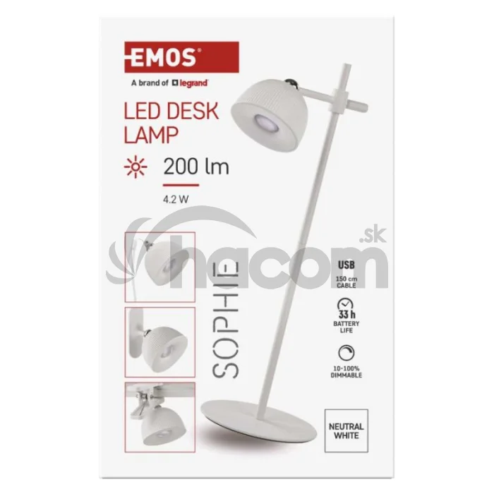 LED stolná lampa SOPHIE, dobíjacia, biela