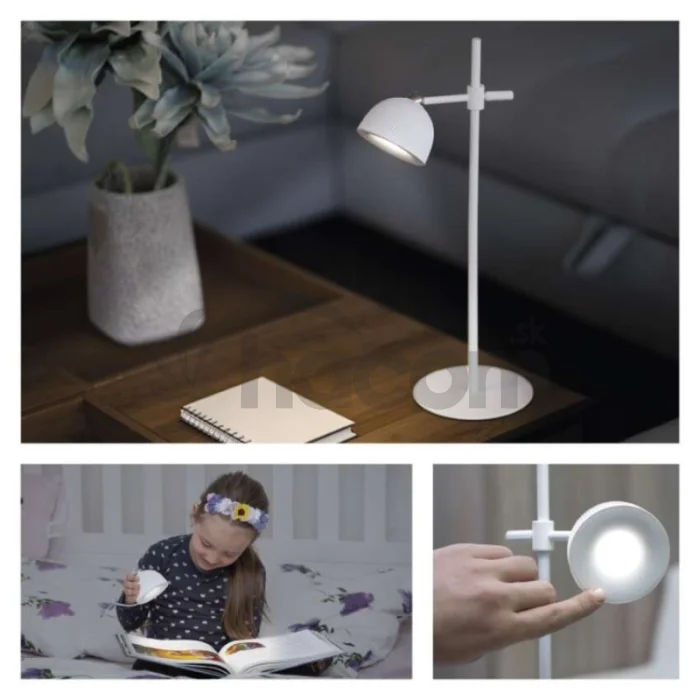 LED stolná lampa SOPHIE, dobíjacia, biela