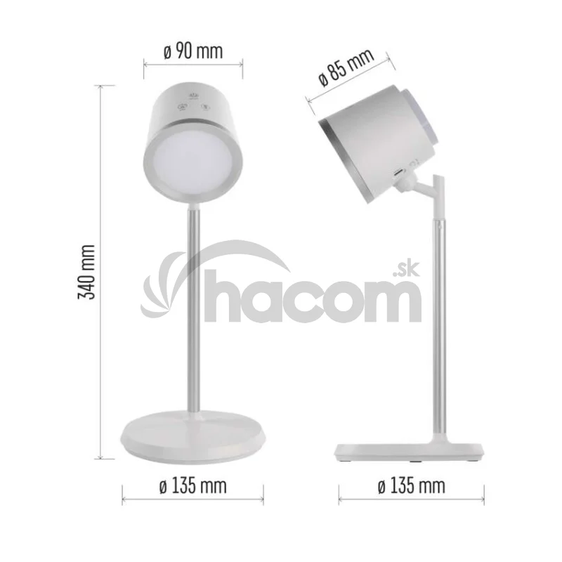 LED stolná lampa ABBIE, dobíjacia, biela