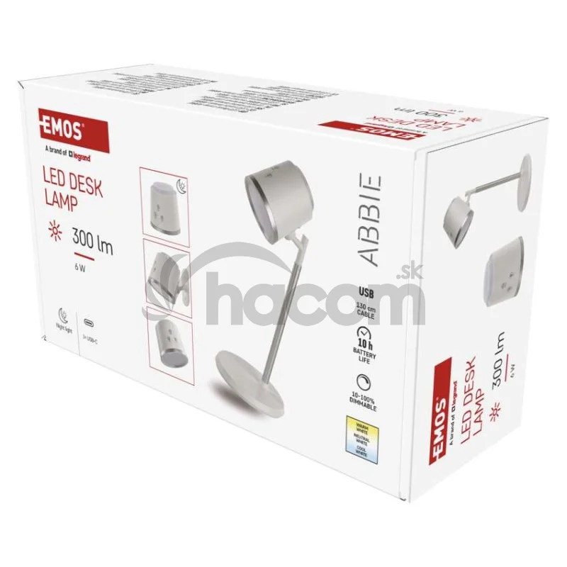 LED stolná lampa ABBIE, dobíjacia, biela