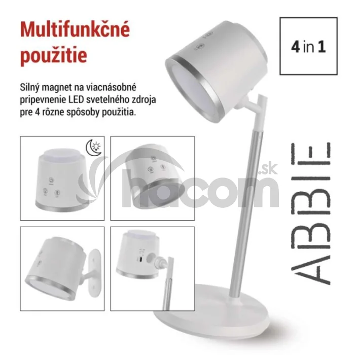 LED stolná lampa ABBIE, dobíjacia, biela