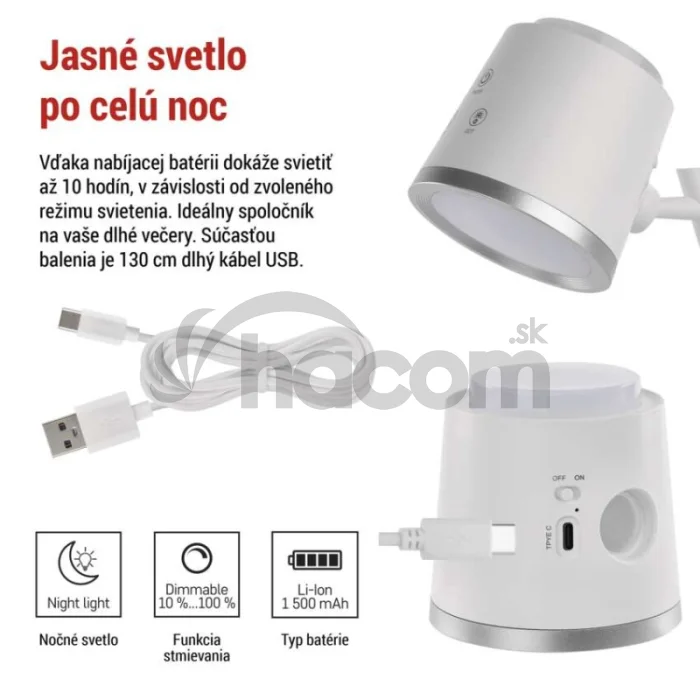 LED stolná lampa ABBIE, dobíjacia, biela
